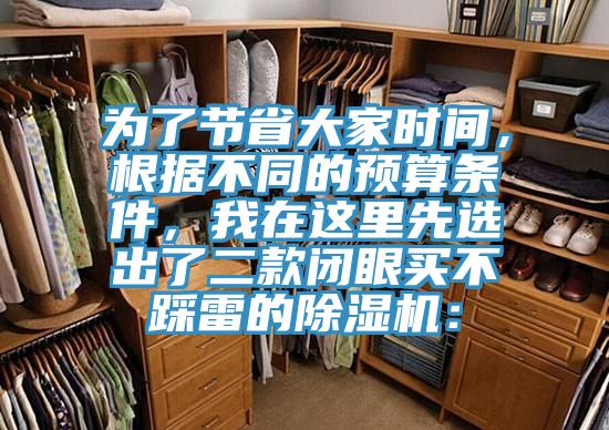 為了節(jié)省大家時間，根據(jù)不同的預算條件，我在這里先選出了二款閉眼買不踩雷的除濕機：